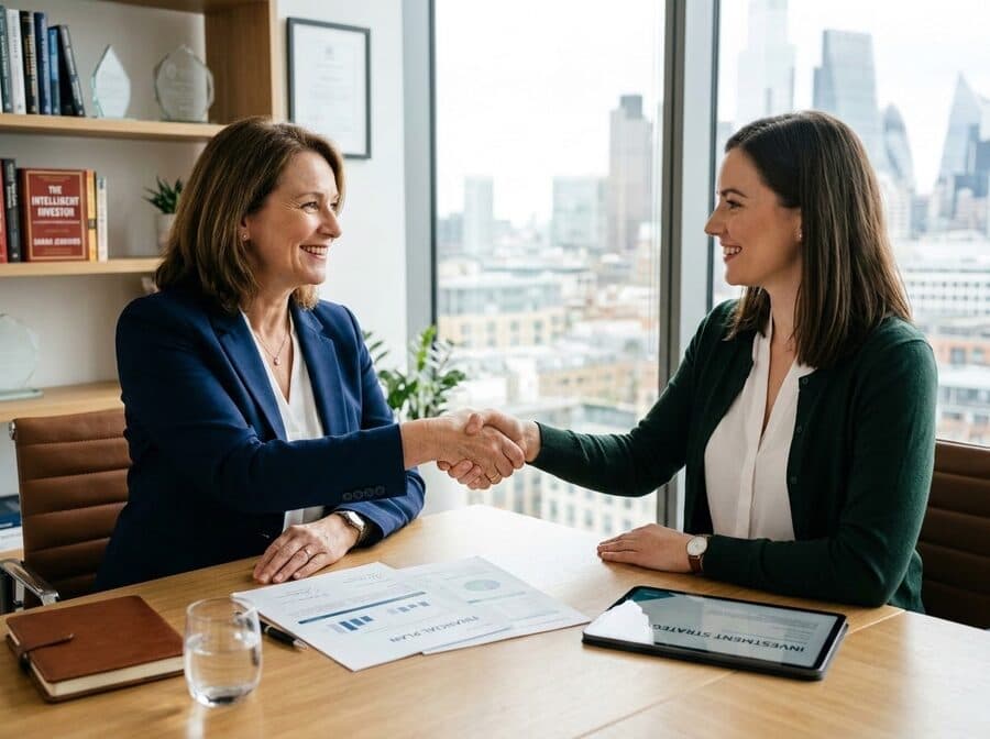 Advisers and clients seated around a meeting table
